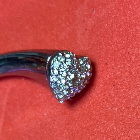 MICHAEL KORS SILVER TONE HEART CRYSTAL PAVE CUFF BRACELET - Picture 3 of 4